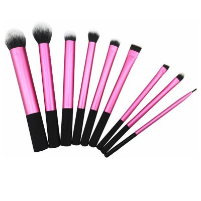 Sedona Super soft Taklon hair High Quality 9pcs pink makeup brush set ,powder blush kabuki blush blending eye shadow liner angle